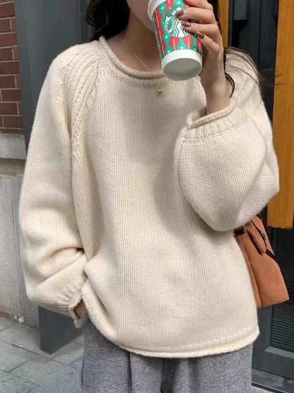 Women's Oversized Crew-Neck Sweater with Wide Sleeves