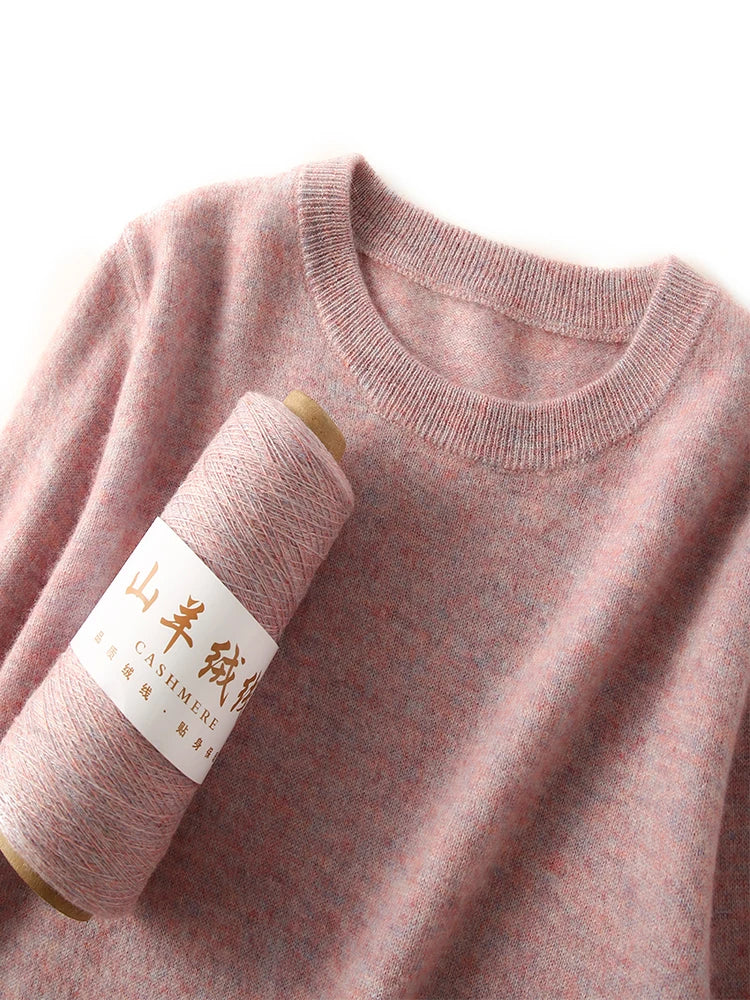 Women's crew-neck long-sleeve basic knitted sweater, cozy pullover