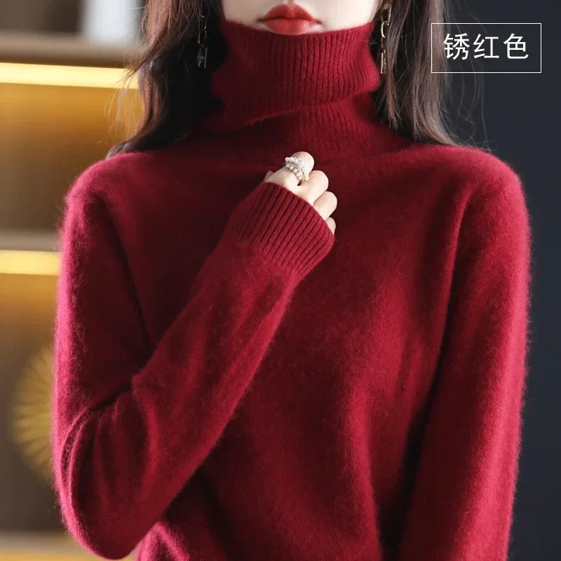 Women's turtleneck sweater long sleeves fine-knit sweater soft material