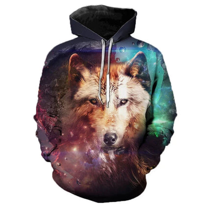 Wolf hoodie with 3D print and hood, unique design