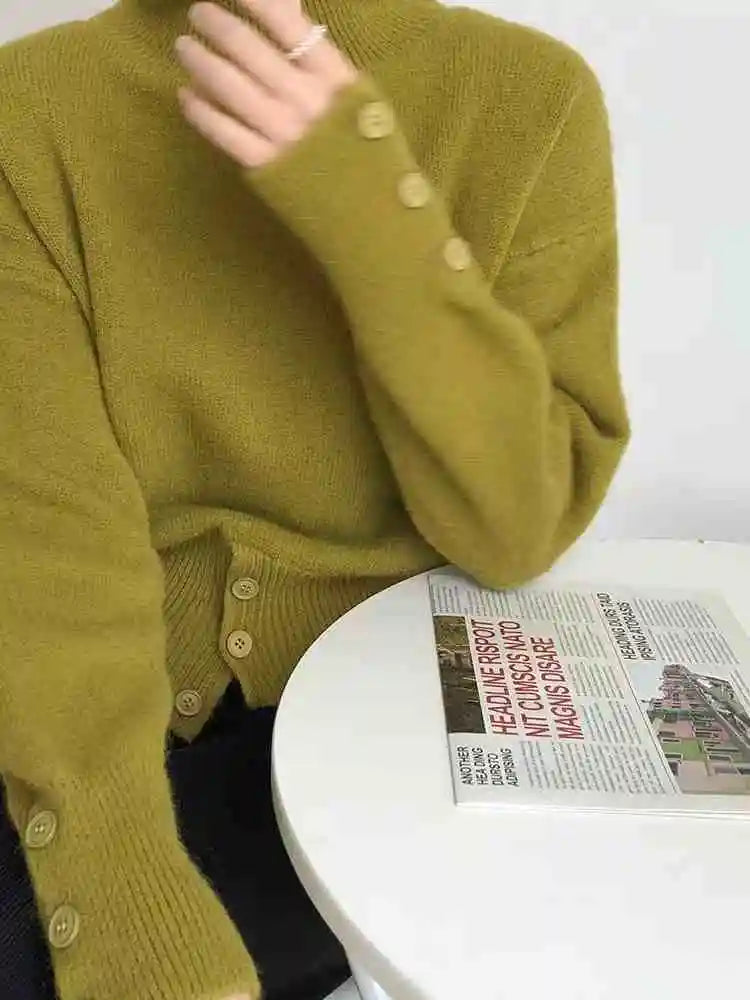 Damen Strickpullover mit Stehkragen und Knopfleiste – Modischer Freizeit-Look