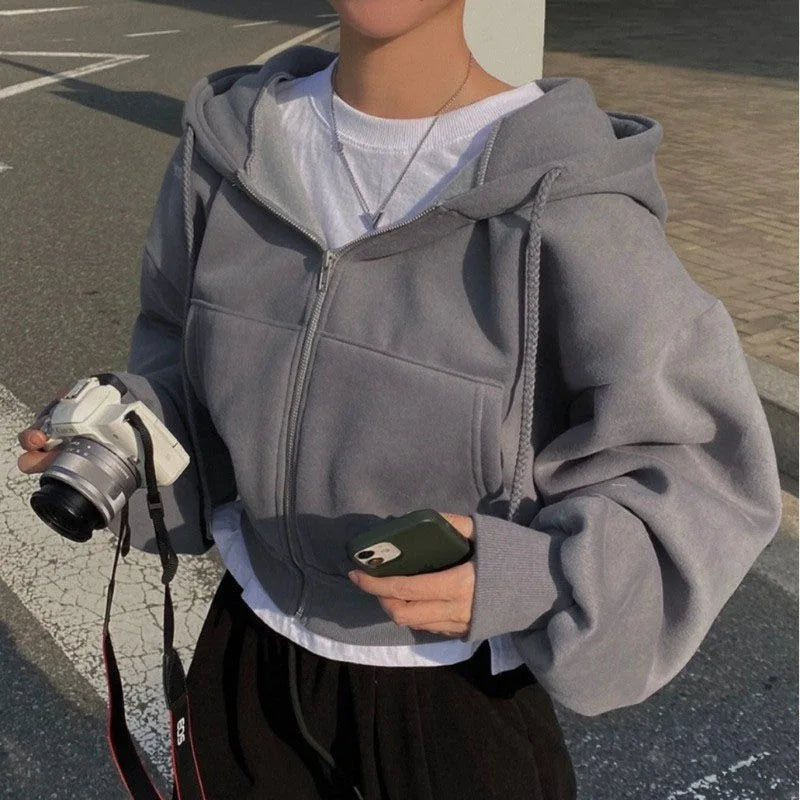 Women's cropped zip-up hoodie - Oversized fit
