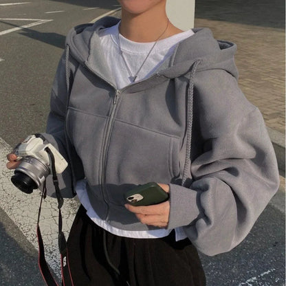 Women's cropped zip-up hoodie - Oversized fit