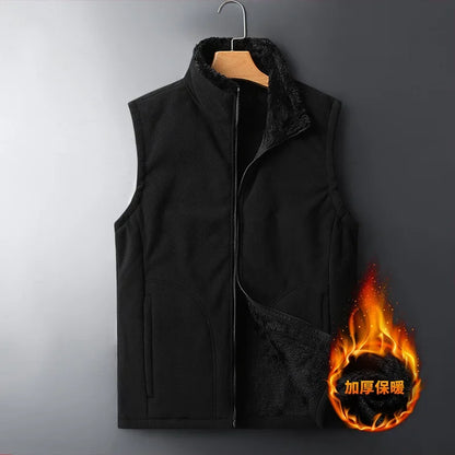 Unisex fleece vest with stand-up collar and plush lining for men and women
