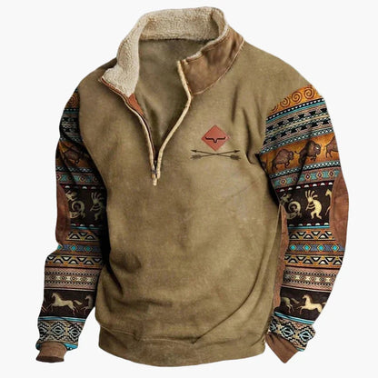 Men's sweater in western style with half zipper and Aztec pattern – perfect for outdoor and leisure