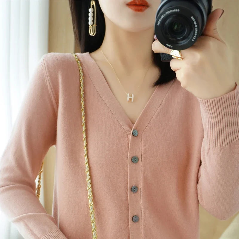 Damen Strick-Cardigan mit V-Ausschnitt und Knopfleiste