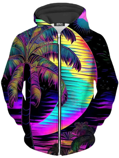Zip-Up Hoodie with Colorful Tree Print