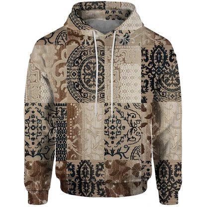 Patchwork-design hoodie with mixed patterns and hood