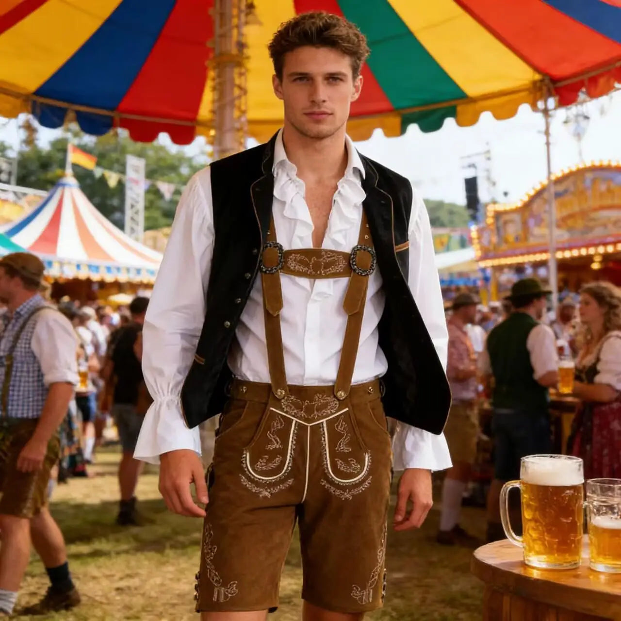 Traditional velvet vest brown green red black men’s Oktoberfest