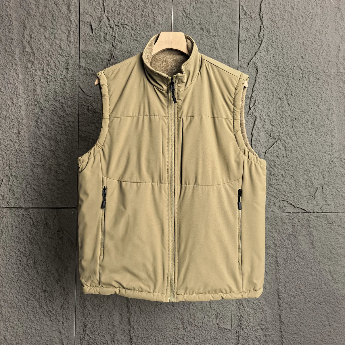 Men's winter vest, stand-up collar, quilted, zip-up, sleeveless