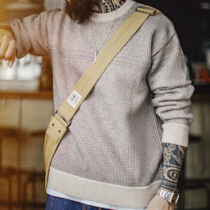 Herren Pullover Waffelstrick Rundhalsausschnitt Beige