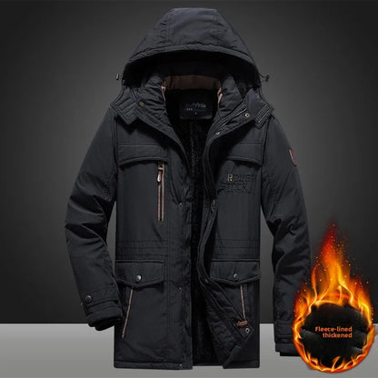 Men's winter jacket with hood and zippered pockets - lined, warm