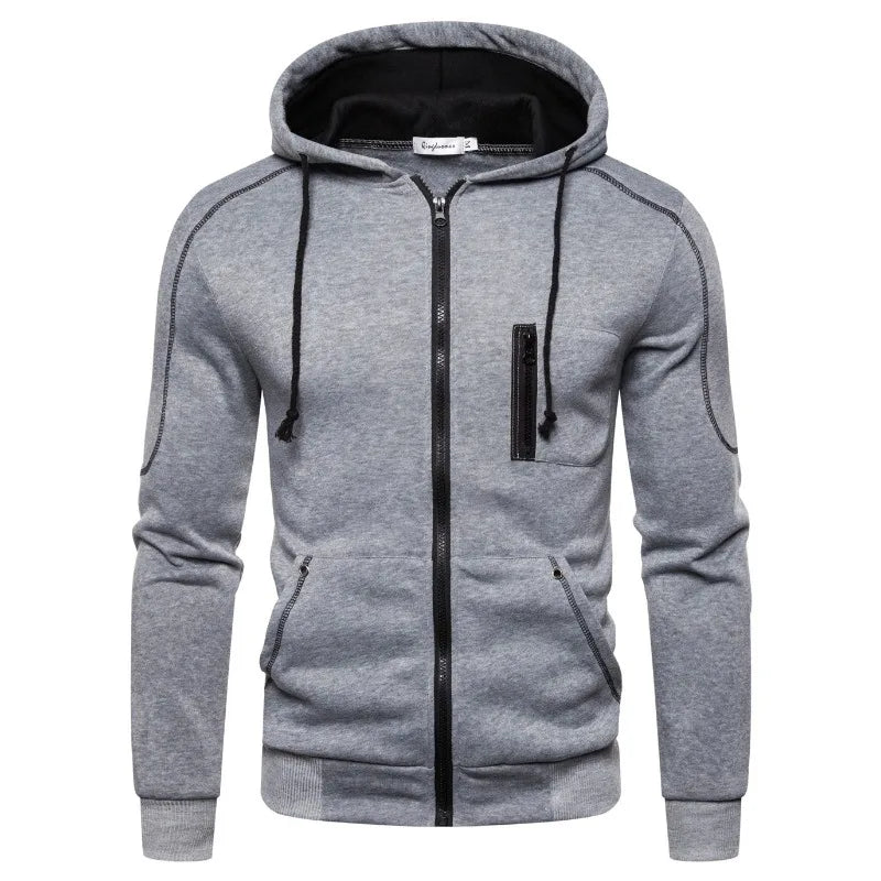 Herren Kapuzenpullover mit Reißverschluss, kontrastfarbener Kapuze und Kordelzug