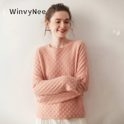 Damen Pullover Rundhalsausschnitt Langarm Strickpullover Strukturiert