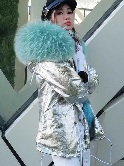 Women's winter parka with removable faux fur collar and lining