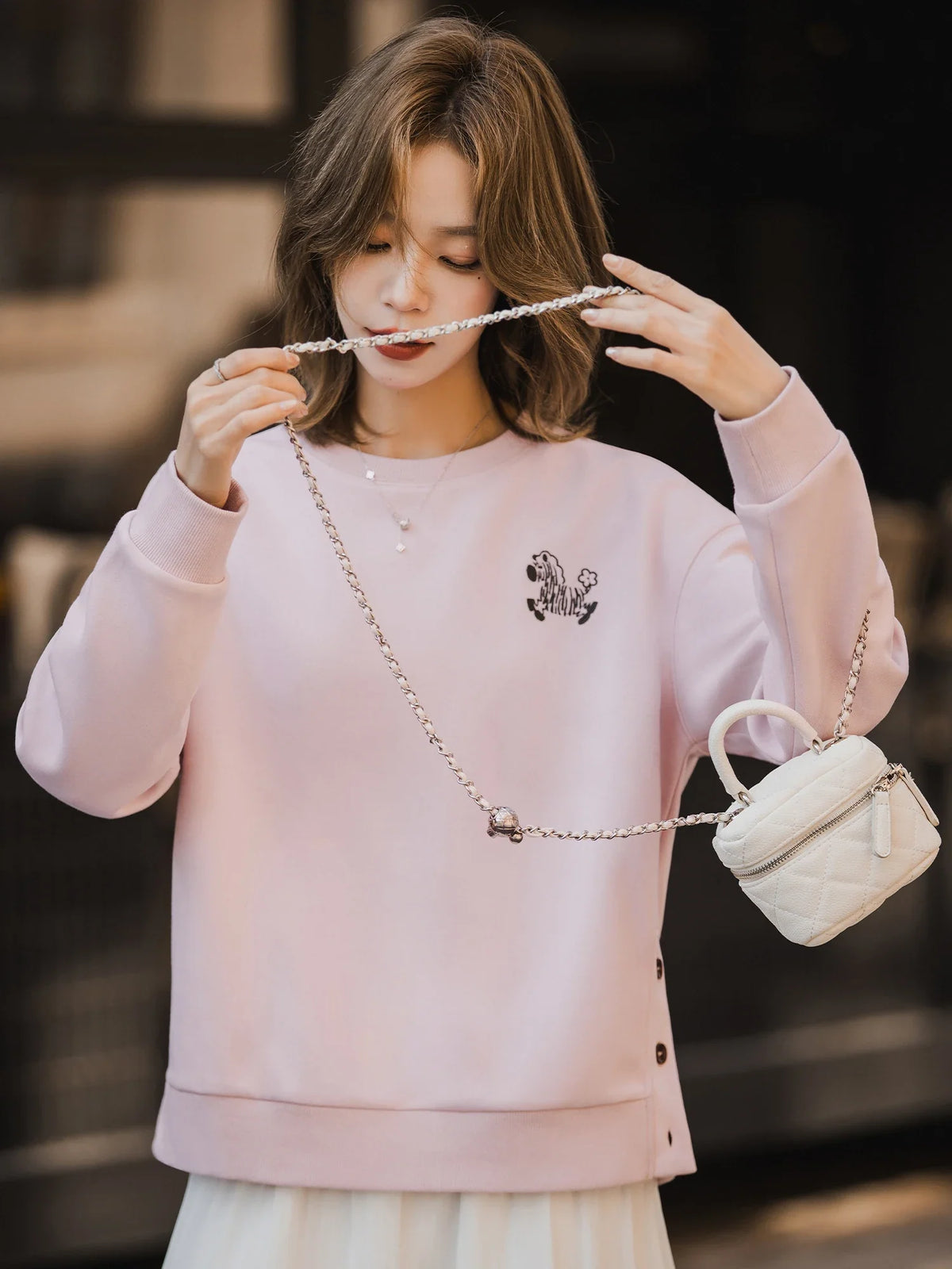 Women's Crew-Neck Sweatshirt with Animal Print Light Yellow