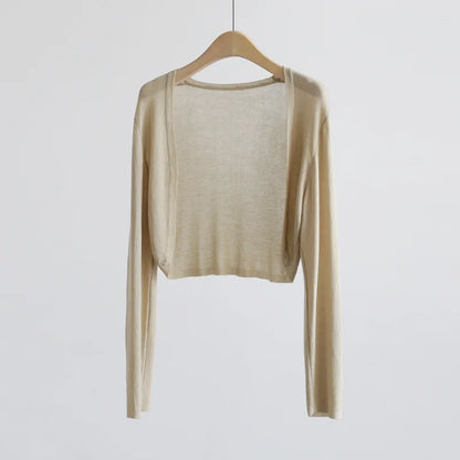 Damen Kurzstrickjacke Bolero dünn Langarm einfarbig