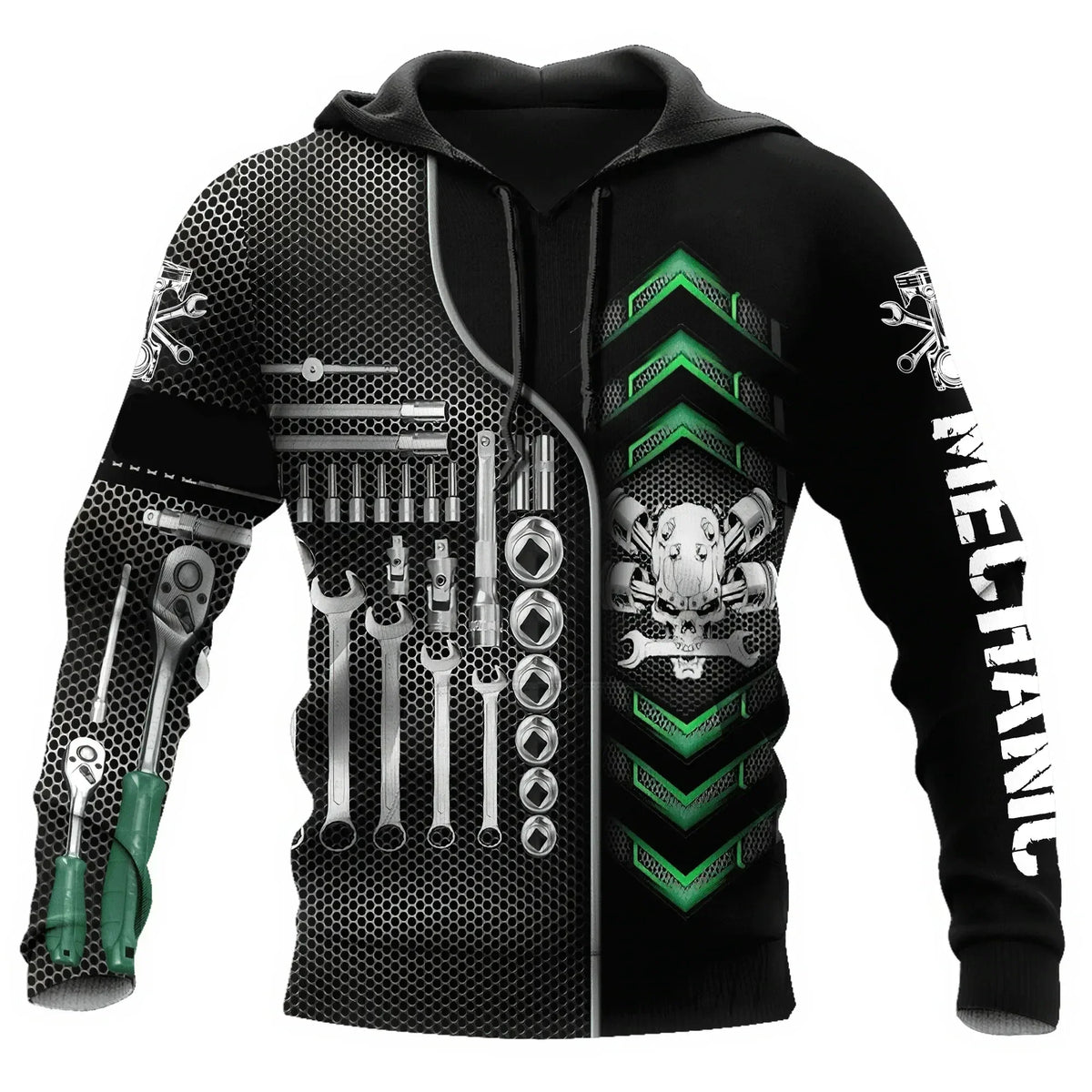 Hoodie mit Mechaniker-Thema und Grafikdruck, verschiedene Designs