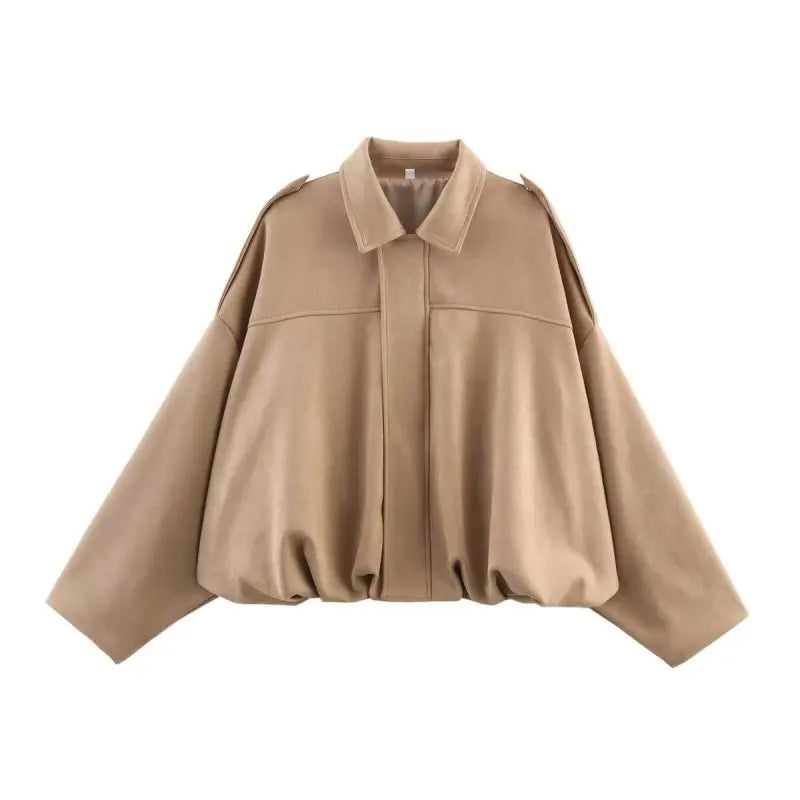Women's cropped short transition jacket with lapel collar and long sleeves