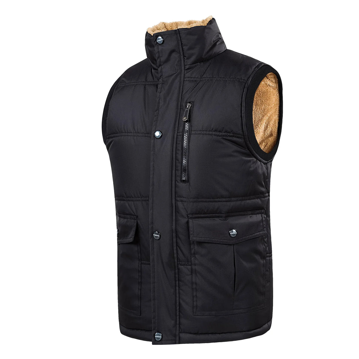 Men's winter vest, lined, V-neck, dark green