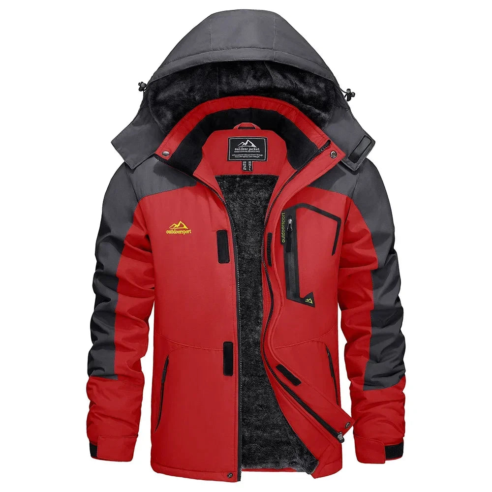 Men's outdoor jacket with hood and faux-fur lining - weatherproof and warm
