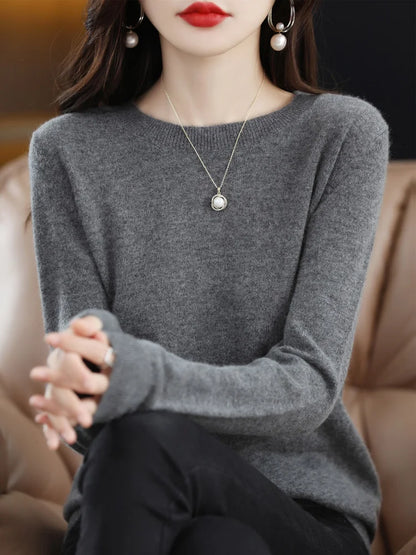 Damen Pullover Rundhals Langarm Feinstrick