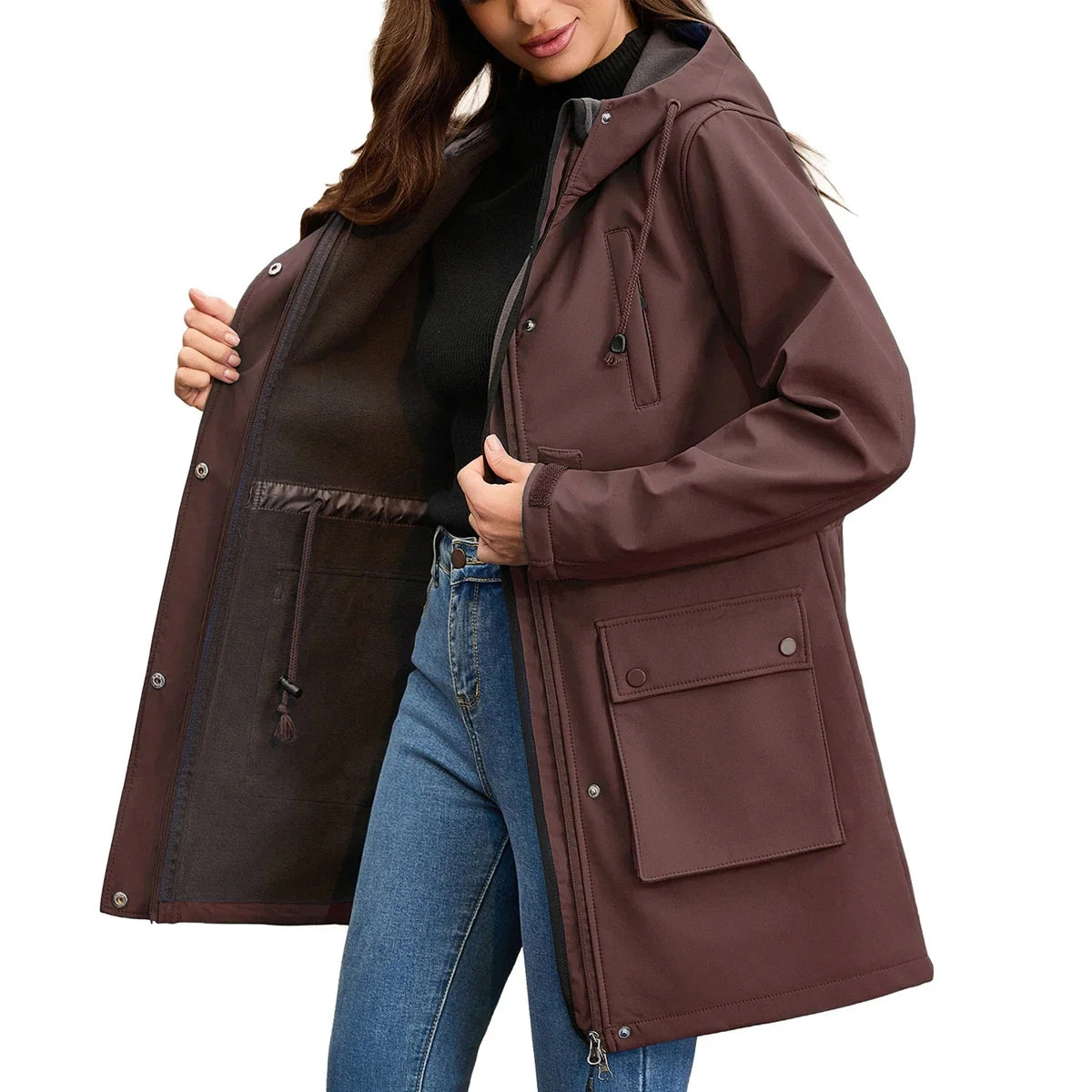 Damen Übergangsjacke Kapuzenjacke Windbreaker mit Taschen