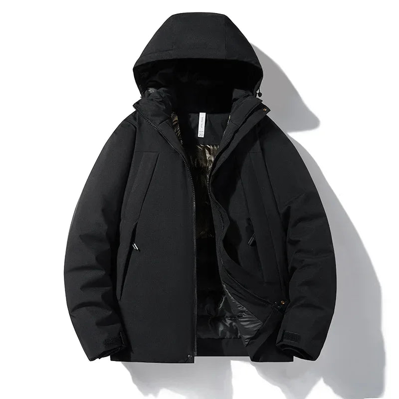 Men's winter jacket with hood - warm outdoor quilted jacket