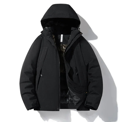 Men's winter jacket with hood - warm outdoor quilted jacket