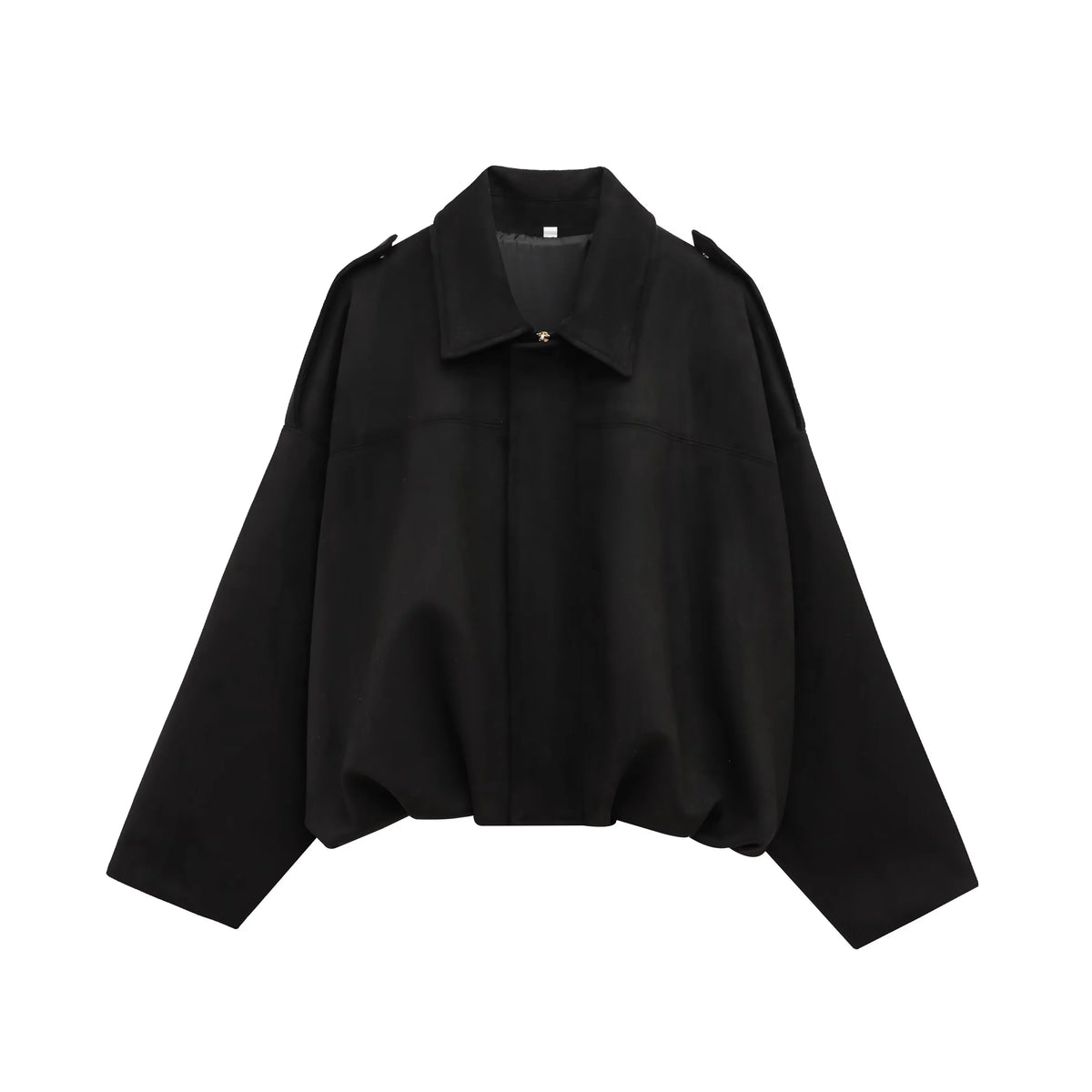 Women's cropped short transition jacket with lapel collar and long sleeves