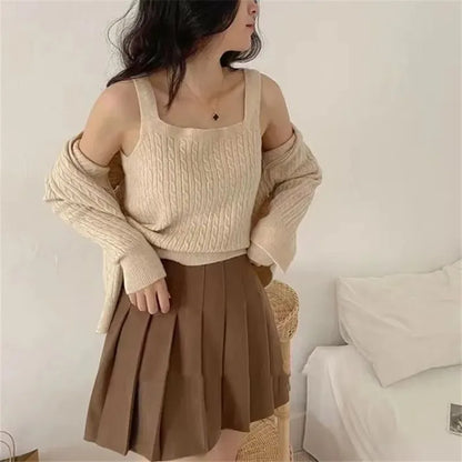 Women's knitted set with cable-knit cardigan & top
