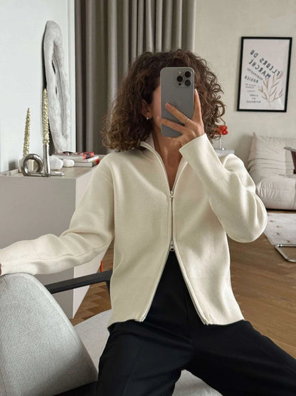 Damen Strickjacke mit Reißverschluss und Stehkragen, langärmlig
