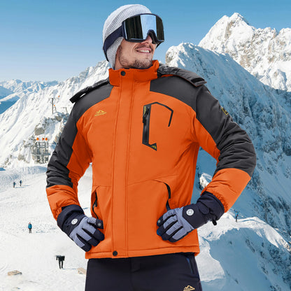 Herren Winterjacke Outdoor Skijacke mit Kapuze und Taschen Orange Grau