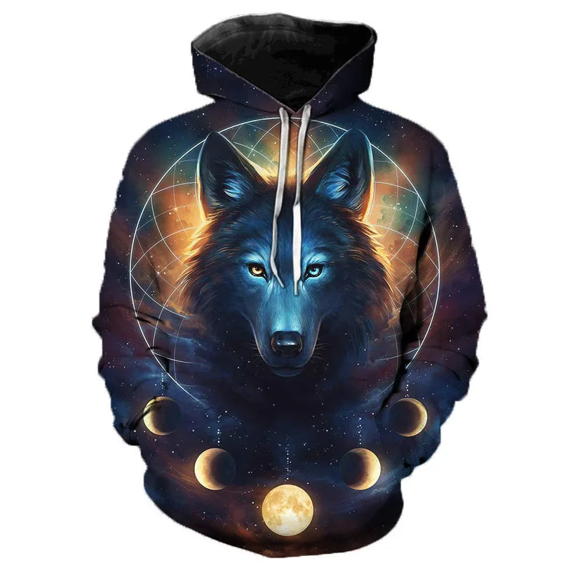 Wolf hoodie with 3D print and hood, unique design