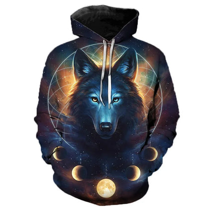 Wolf hoodie with 3D print and hood, unique design