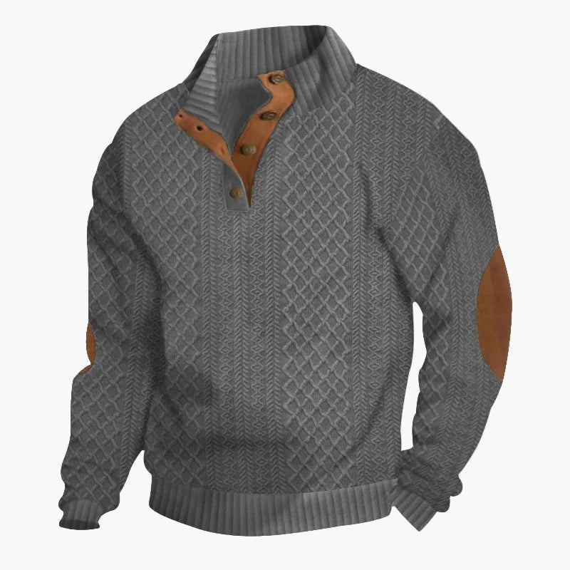 Men's knitted sweater in vintage style with button placket and elbow patches – perfect for leisure and outdoor activities