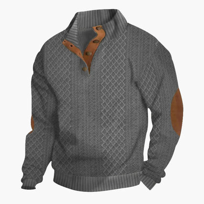Men's knitted sweater in vintage style with button placket and elbow patches – perfect for leisure and outdoor activities