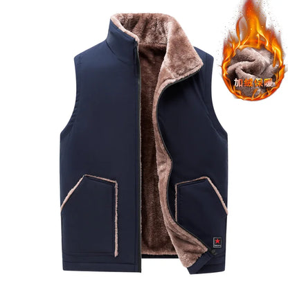 Men's winter vest, lined, V-neck, dark green