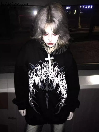 Unisex oversized zip-up hoodie with Gothic print