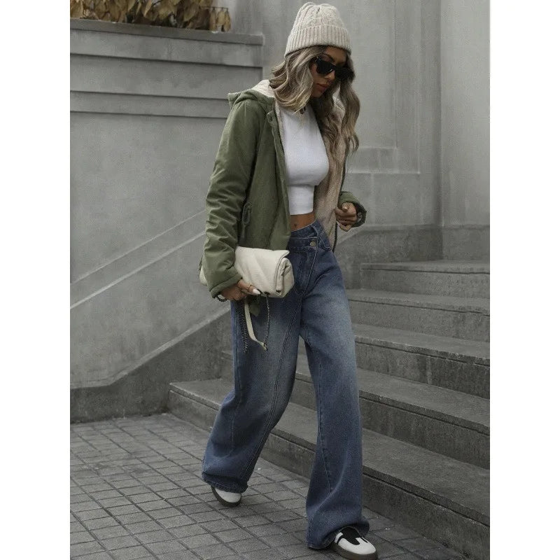 Women's Winter Jacket with Hood, Teddy Lining and Drawstring