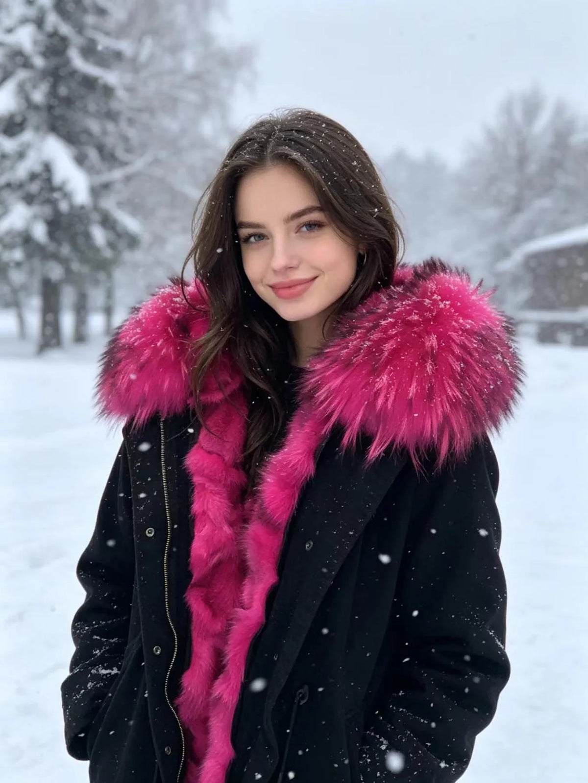 Women's winter parka with removable faux fur collar and lining