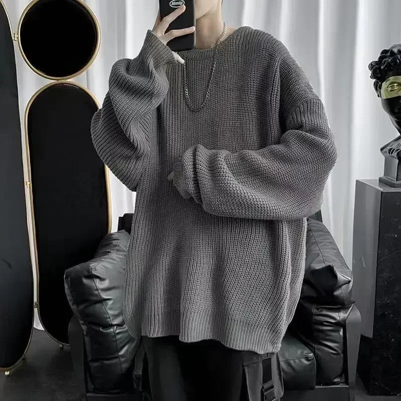 Unisex chunky-knit oversized crew-neck long-sleeve sweater