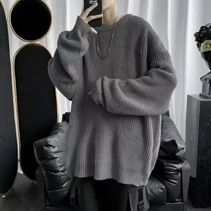 Unisex chunky-knit oversized crew-neck long-sleeve sweater