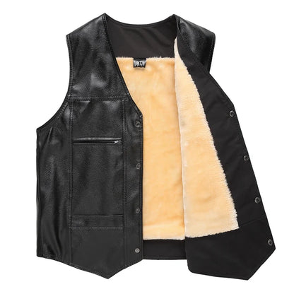 Men's black vest with fleece lining, button closure