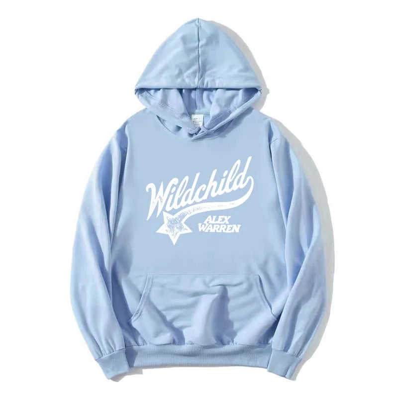 Unisex red hoodie with "Wildchild" star and text print
