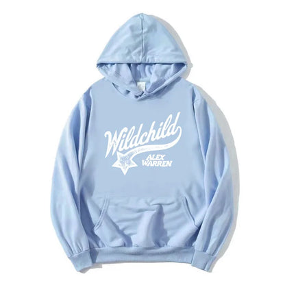 Unisex red hoodie with "Wildchild" star and text print