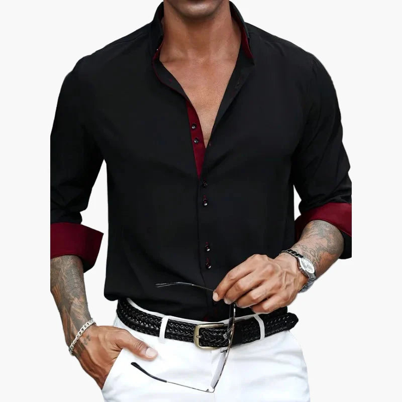 Men's Elegant Casual Shirt with Contrast Details – Modern Slim Fit Shirt for Office & Going Out