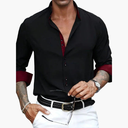 Men's Elegant Casual Shirt with Contrast Details – Modern Slim Fit Shirt for Office & Going Out