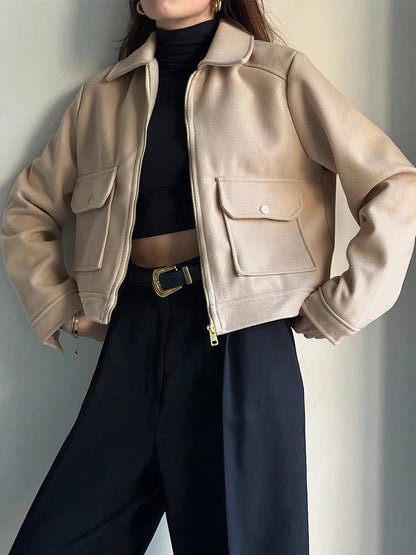 Short Jacket with Zipper and Flap Pockets