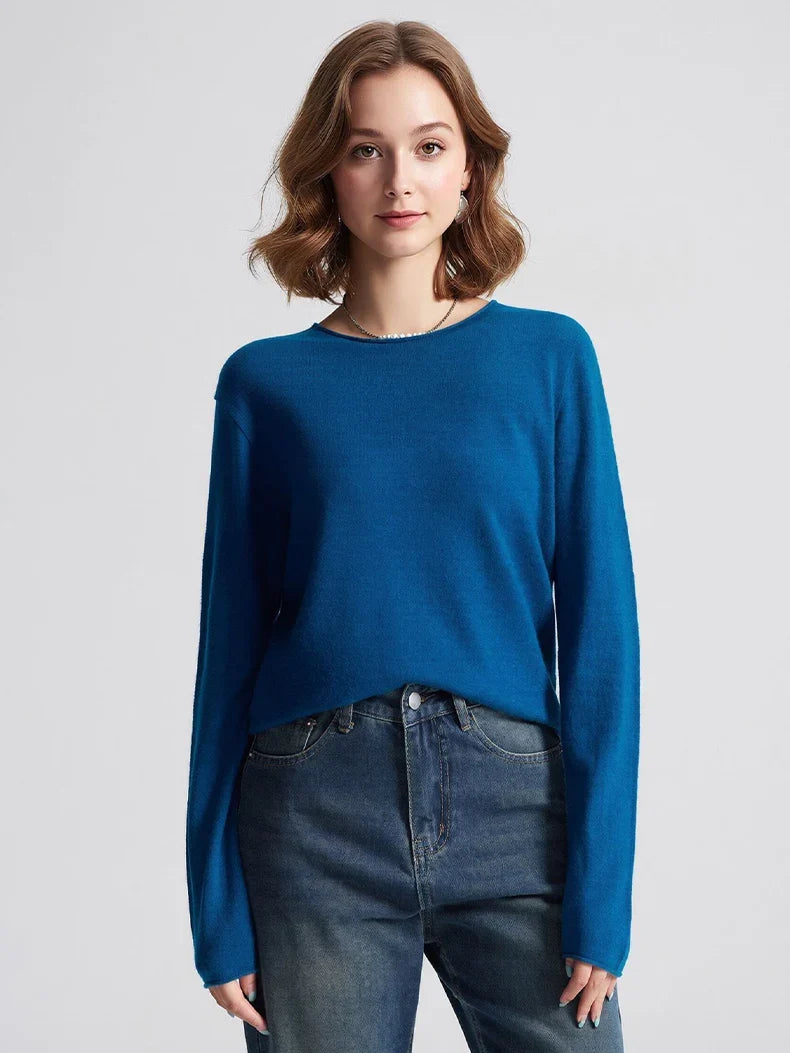 Women's Basic Fine-Knit Crew-Neck Long-Sleeve Sweater